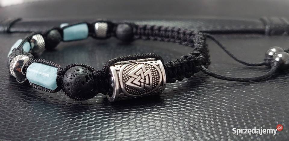 Bransoletka stal runa lawa Akwamaryn kamień LATO