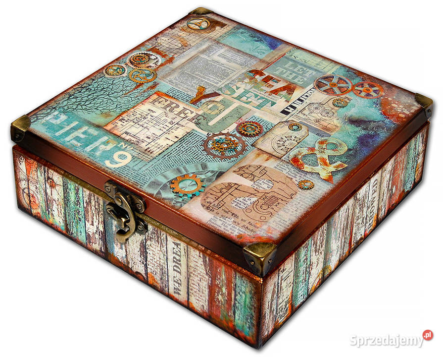 duża SZKATUŁKA pudełko drewniane SEA WORLD Rust