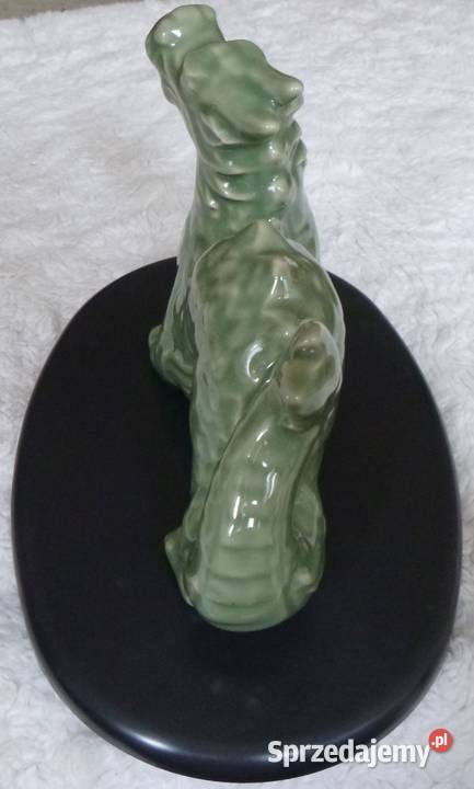 Ceramiczny smok na podstawce odcienie zieleni Ceramika i szkło mazowieckie Warszawa