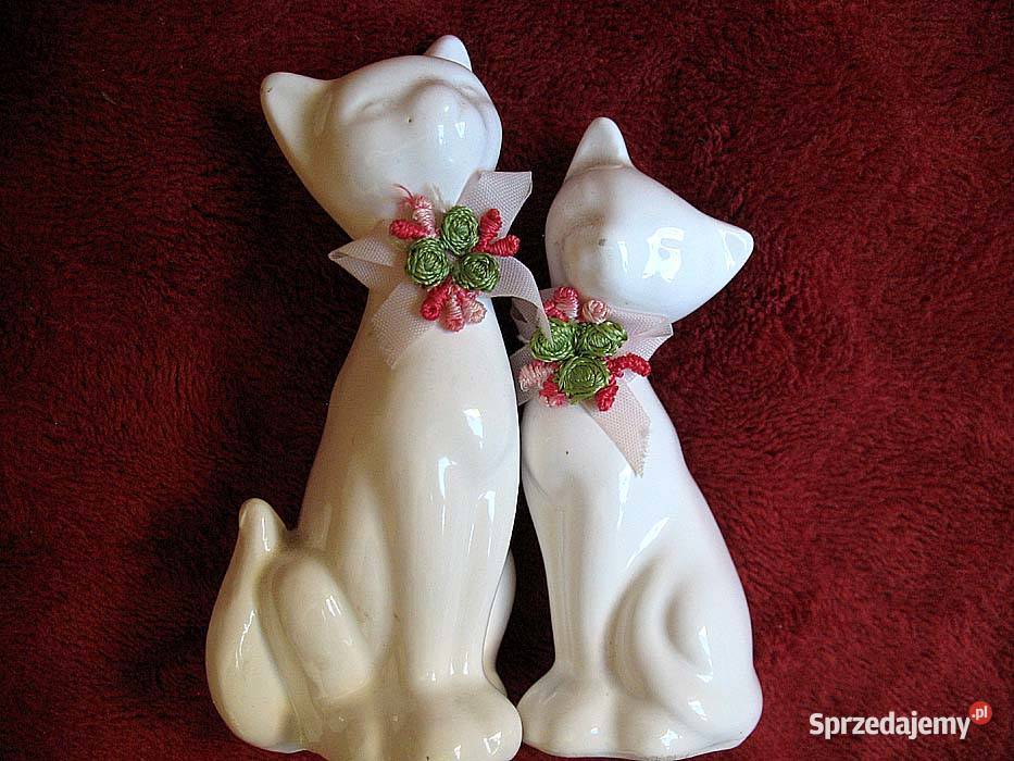 Kot Dwa małe kotki z porcelany Figurka 10 x 5 x Figurki i rzeźby Siedlce
