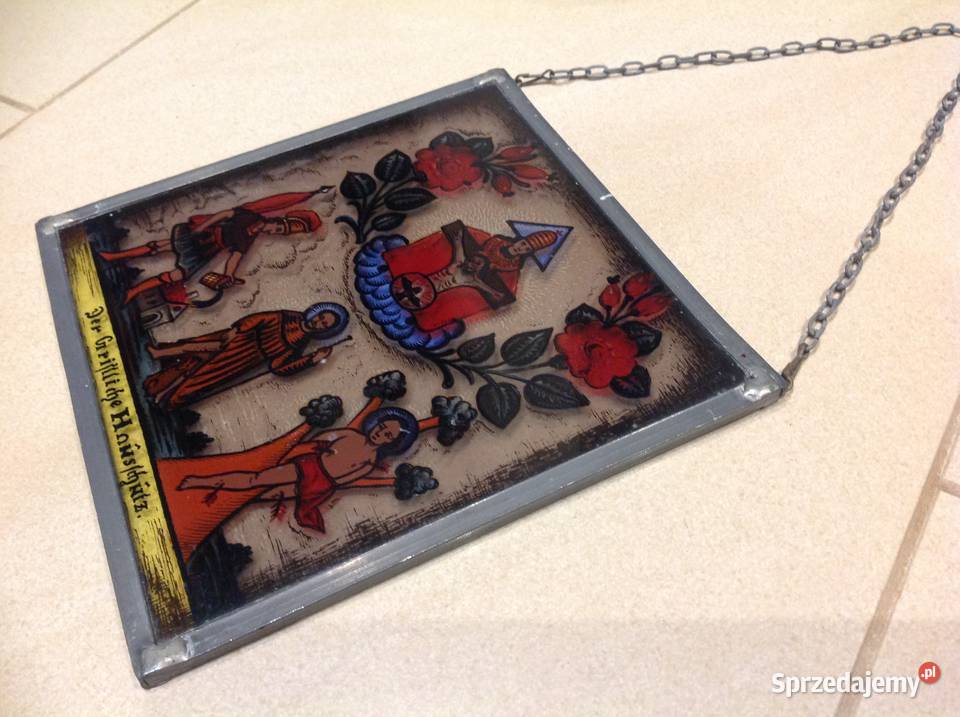 Stary Witraż Witrażyk Szklany w Cynowej Ramce lubuskie Nowa Sól