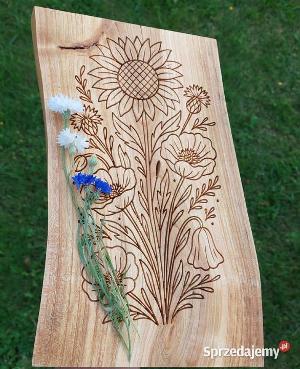 Płaskorzeźba grawer deska jesionowa kwiaty maki Malechowo sprzedam