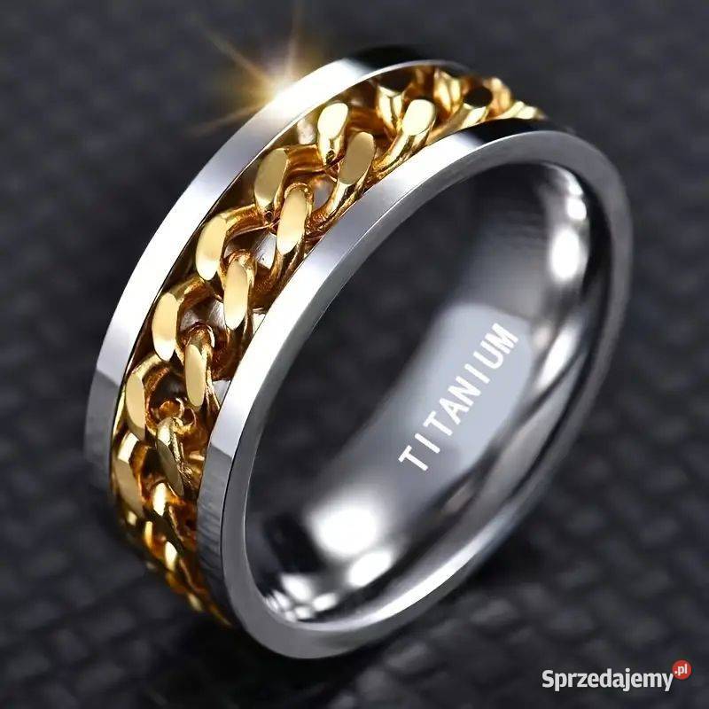 Obrączka Tytanu z łańcuszkiem pokrytym złotem Swarzędz sprzedam