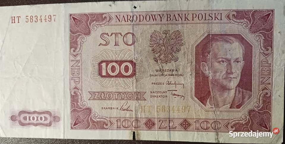 100 złotych Robotnik 1VII1948 rseria HTw ramce Konin