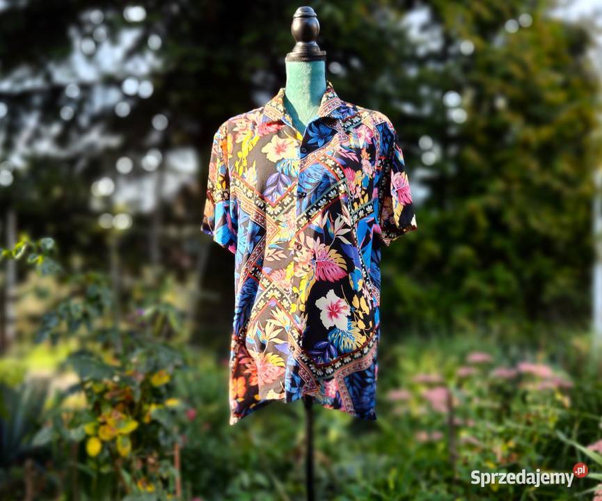 Koszula męska luźna M L czarna wzór orientalny Szczecin