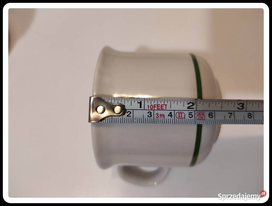 TUŁOWICE 3 filiżanki białe z zielonym paskiem