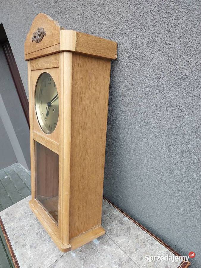 Stary zegar ścienny sprawny ładny film gongu drewno pomorskie Tczew