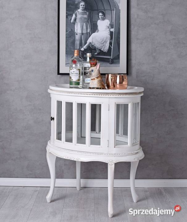 Biały Drewniany Piękny Owalny Barek na Alkohol Kraków