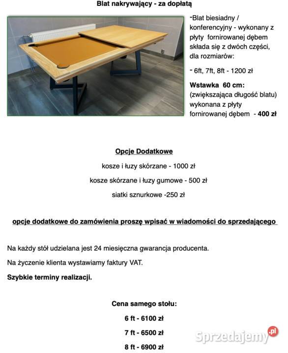 Stół bilardowy WENECJA 8 ft z akcesoriami Rzeszów sprzedam