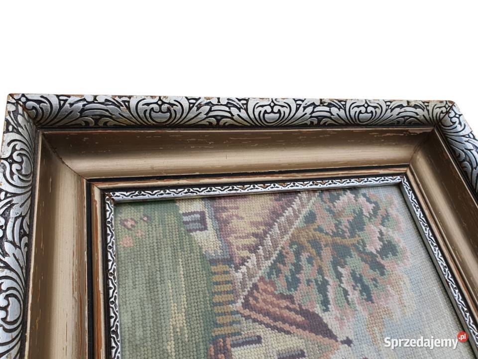 Stary obraz haftowany krajobraz lata 50 antyk Malarstwo Cieszyn
