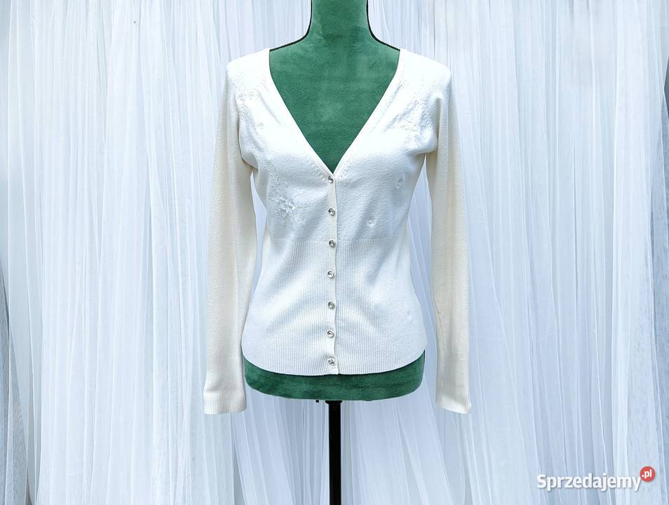 Biały sweter kardigan retro L 40 bawełna Szczecin sprzedam
