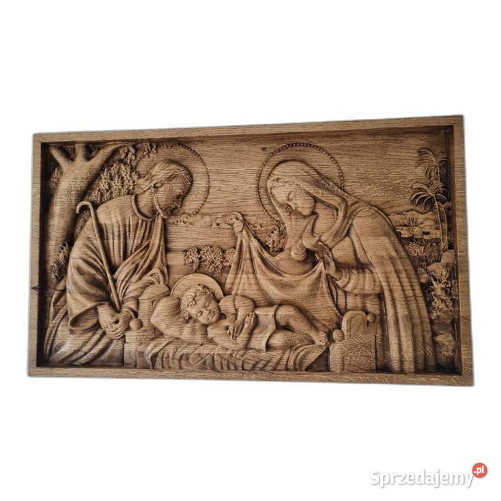 Drewniana płaskorzeźba Narodzenie Pańskie cisza Obrazki i obrazy sprzedam