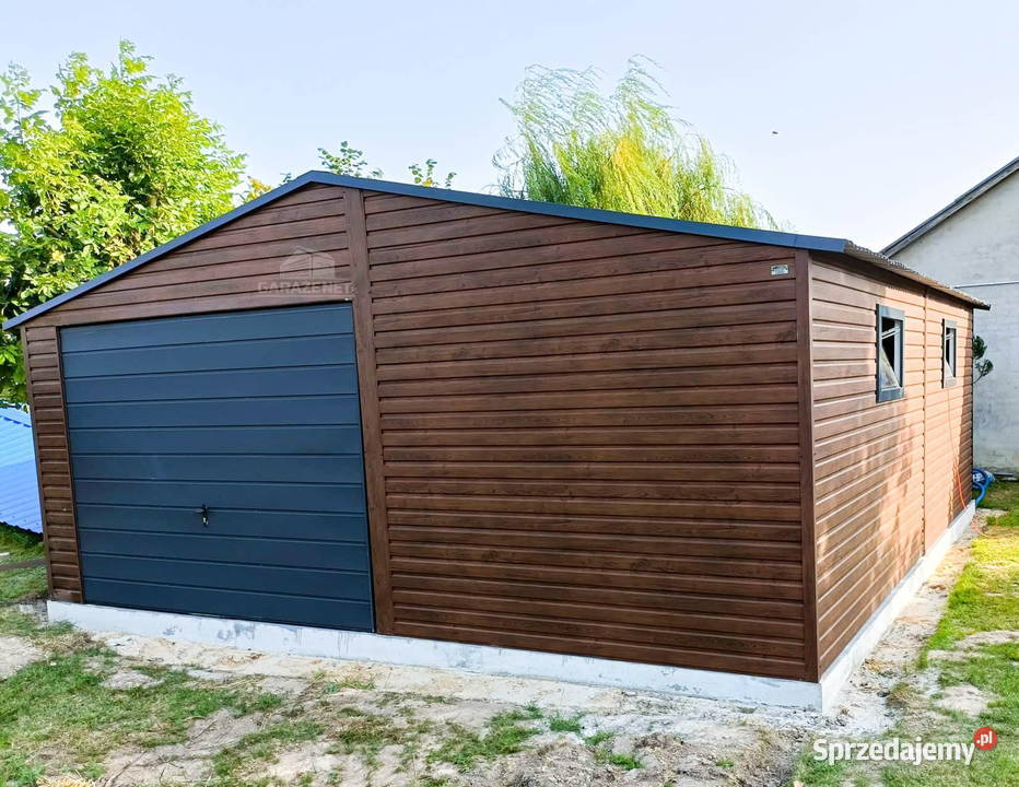 GARAŻ BLASZANY 6m x 6m DWUSPAD BRAMA UCHYLNA