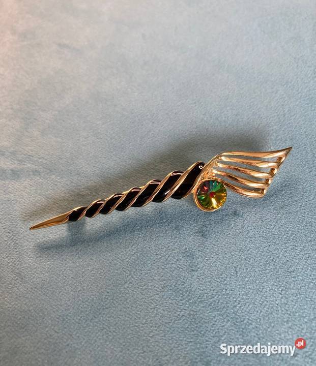 Nowa długe broszka rożek z cyrkonią vintage Zegarki i Biżuteria Nisko