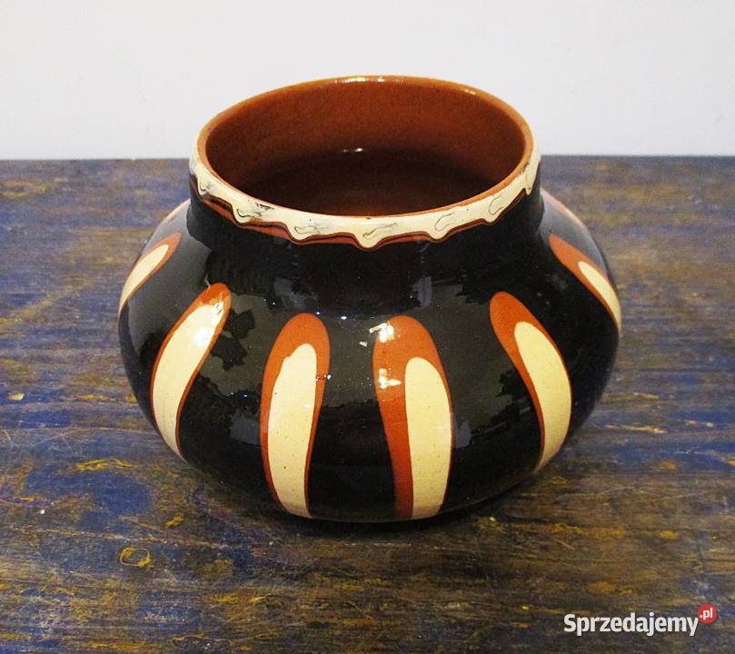 Wazon Brzuchaty Pękaty Ceramiczny Szkliwiony PRL Nieporęt
