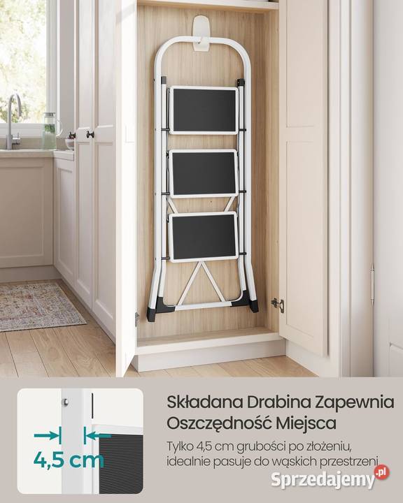 Drabina schodkowa 3 stopniowa biało czarna Pozostałe