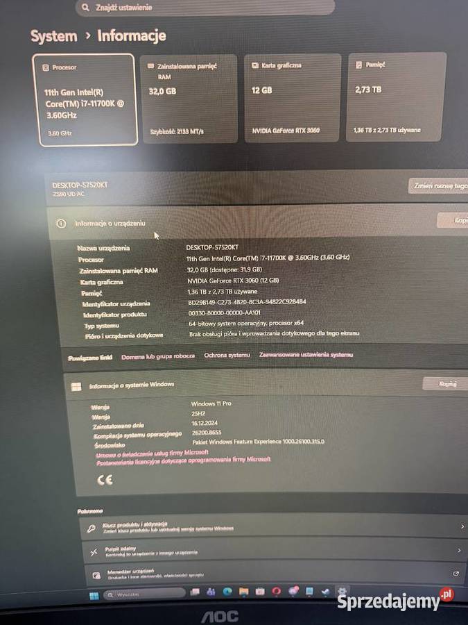 Komputer gamingowy stacjonarny i7 RTX3060 12GB podkarpackie Rzeszów