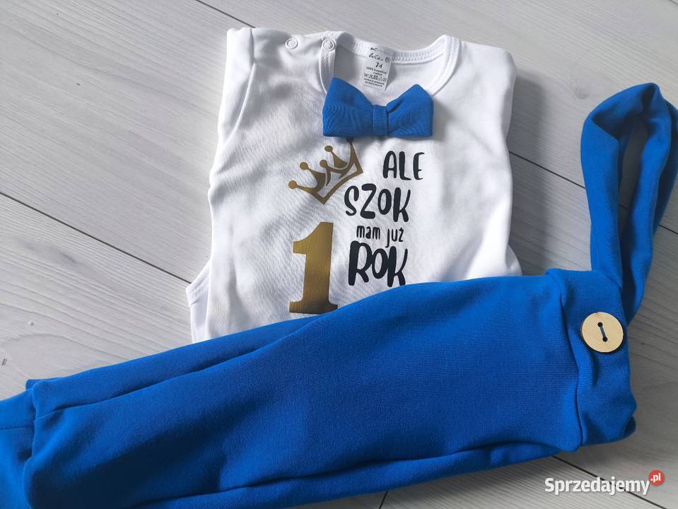 Chabrowy komplet na roczek chłopca ale szok mam niebieski Wieluń