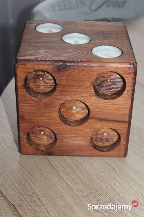 Świecznik drewniany kostka Lubań sprzedam