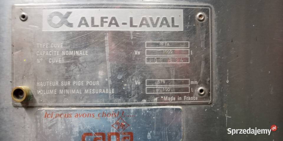 Zbiornik na mleko Alfa laval 1000 l Ponikła