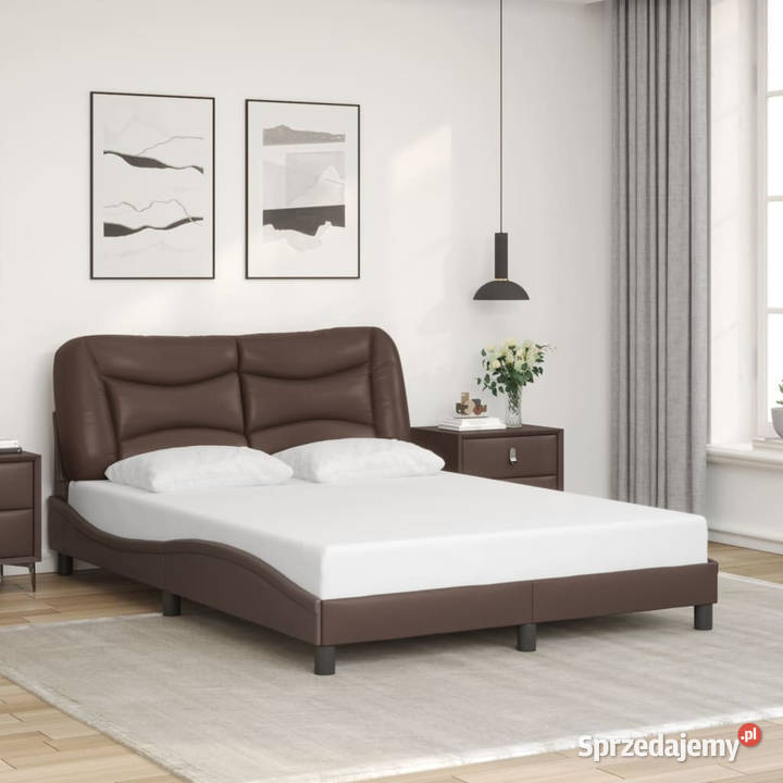 Rama łóżka z zagłówkiem brązowa sztuczna skóra 74cm Warszawa