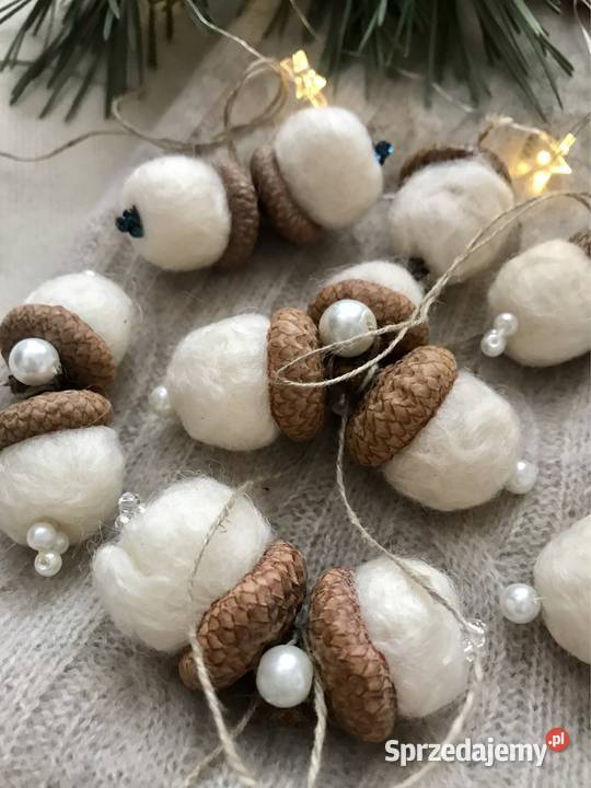 Zestaw ozdoba świateczna żołędzie handmade beżowy Dom i Ogród Warszawa