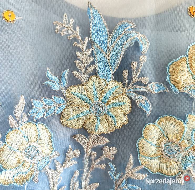 Niebieska suknia balowa S 36 kwiaty floral Szczecin