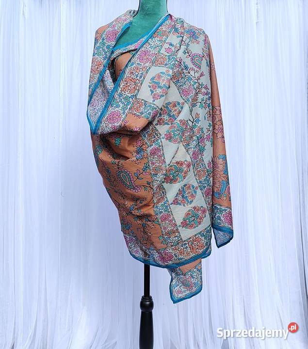 Duża kolorowa chusta pomarańczowa floral kwiaty Szczecin