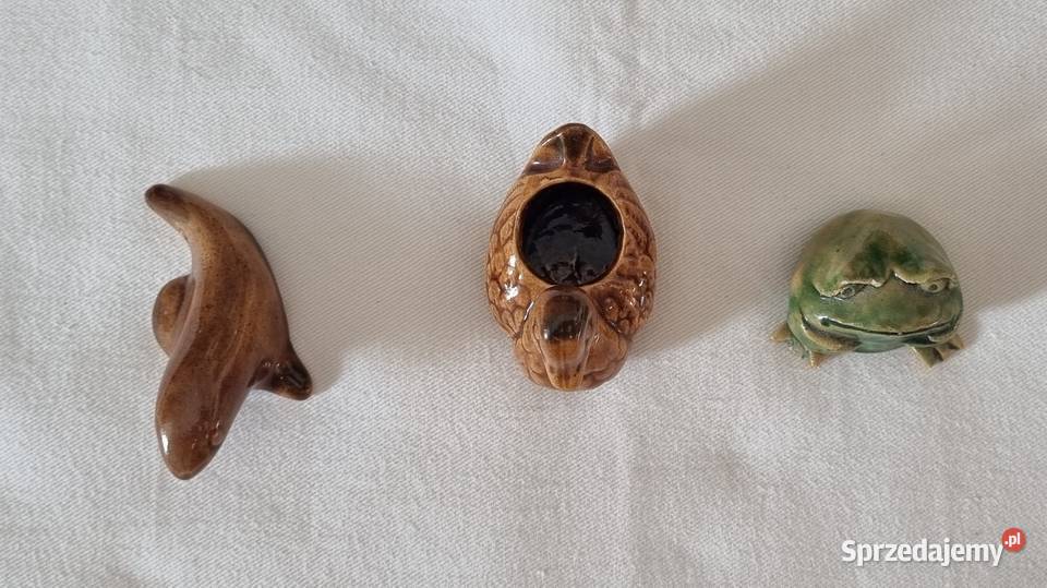 Ceramiczne figurki gęś foka żaba szkliwione Warszawa