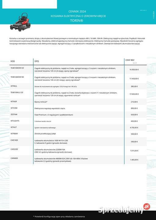 Kosiarka o zerowym promieniu skrętu elektryczna Warszawa
