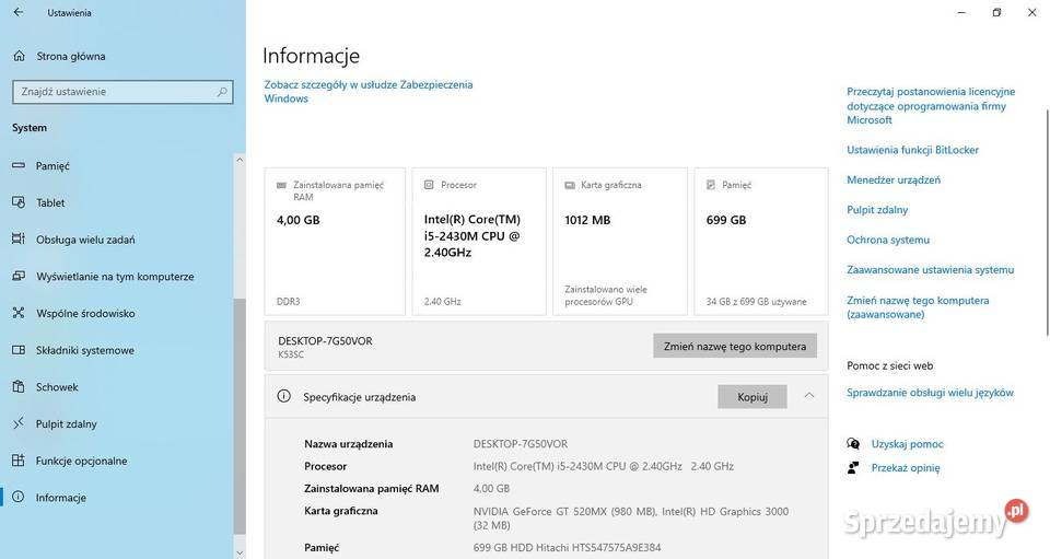 Laptop ASUS X53S i5 4GB RAM 700GB HDD Windows 10 Rzeszów