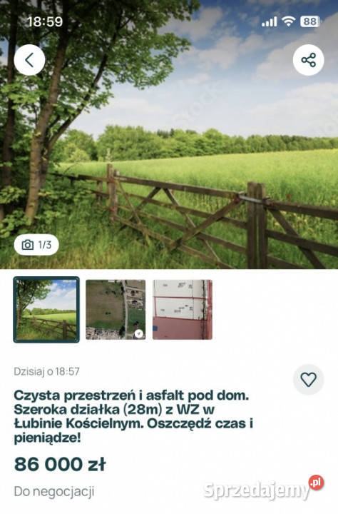 Sprzedam działkę w Łubinie Kościelnym 20 arów budowlana Łubin Kościelny