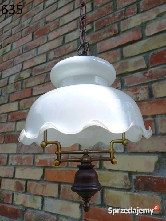 Żyrandol drewniany holenderski Szklany klosz Gawroniec sprzedam