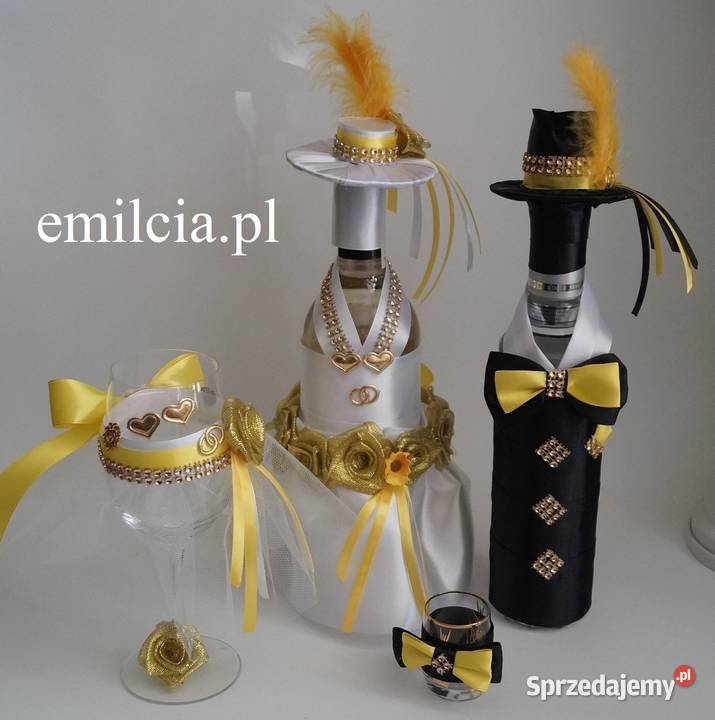 Komplet Ubranka na butelki i Kieliszki ozdobne Zielona Góra