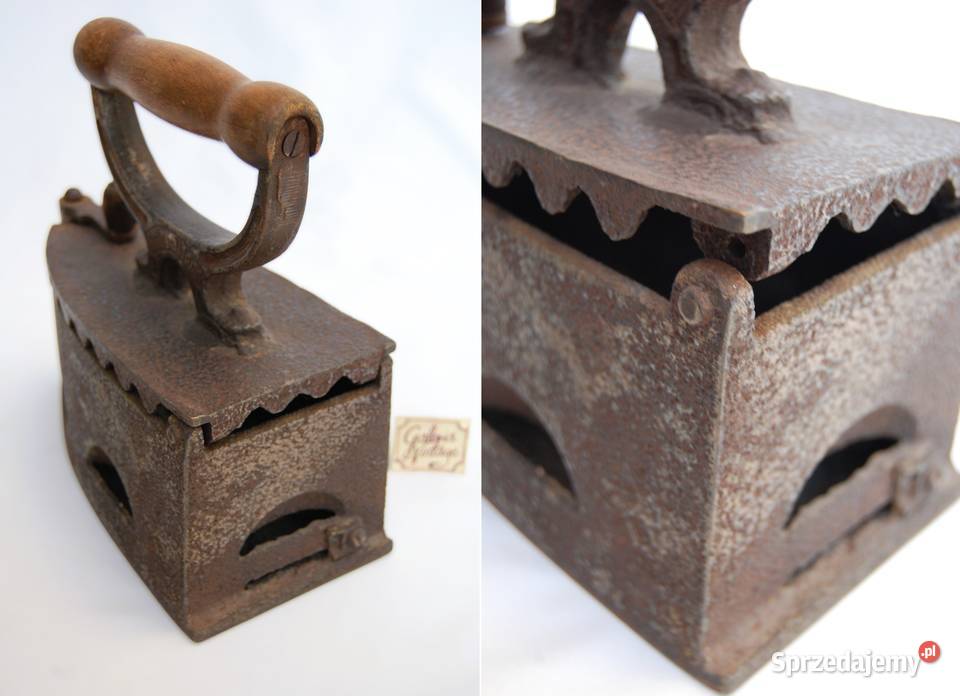 Antyczne przedwojenne żeliwne żelazko na węgiel brązowy