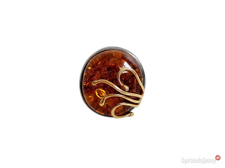 7436 Efektowny z Bursztynem w Oksydzie srebro Pierścionki