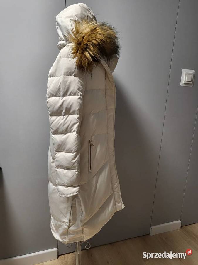 Zimowa kurtka puchowa z kapturem ZARA M38 brązowy/beżowy Warszawa sprzedam