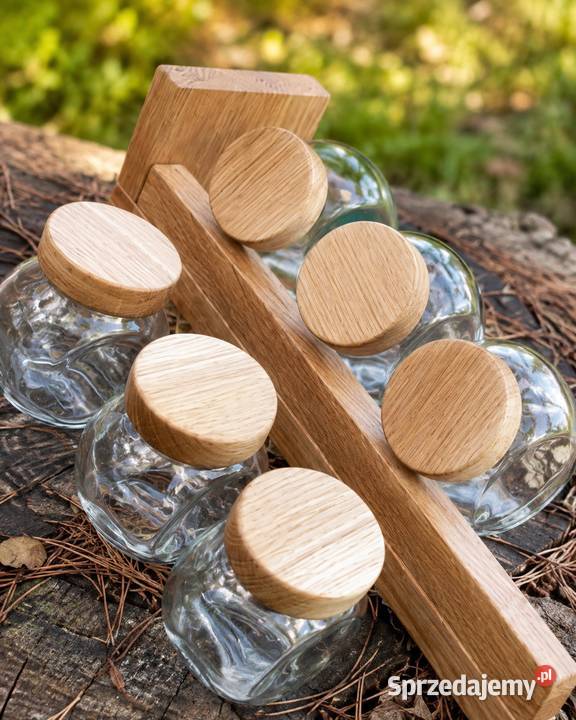 dębowy przyprawnik handmade 6 słoikówręcznie Zbąszyń