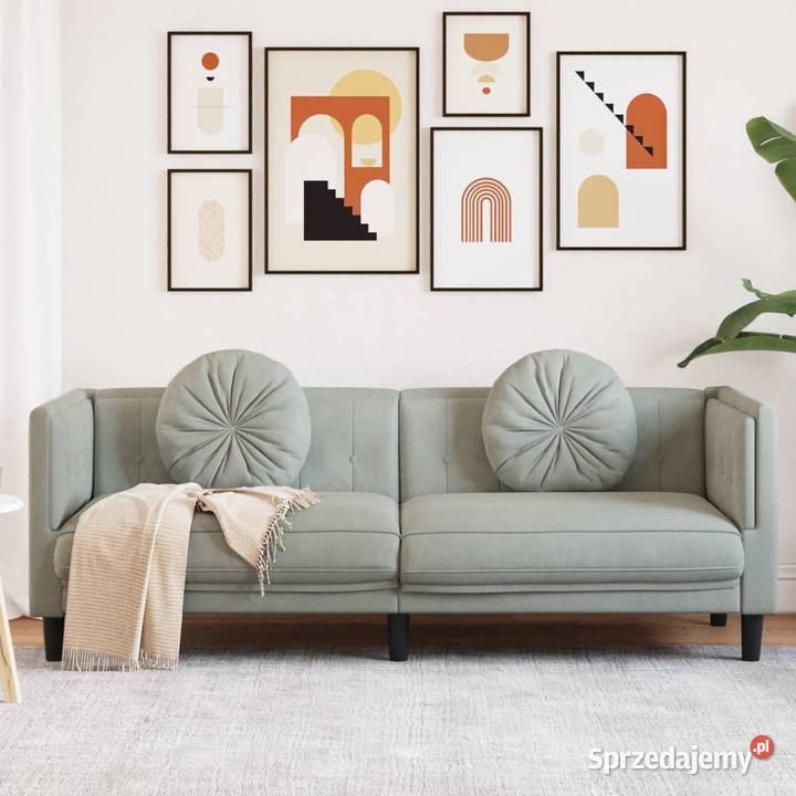 Sofa 3osobowa z poduszkami jasnoszara aksamit Sofy i kanapy Warszawa