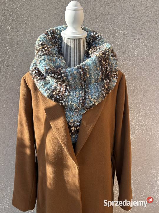 Szalik damski brązowo błękitny z wełną z Olsztyn