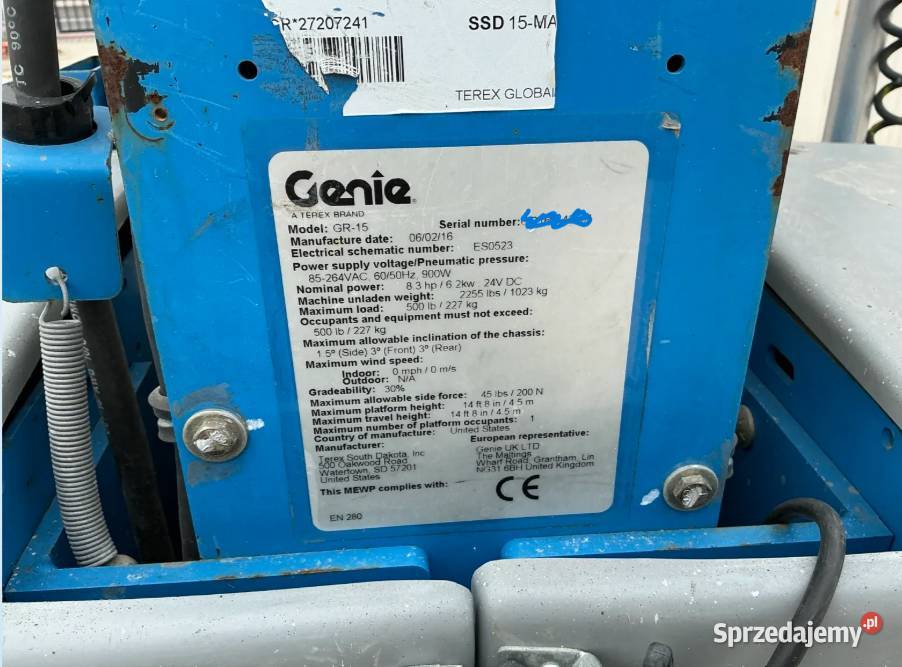 Podnośnik Masztowy Zwyżka Genie GR15 Kędzierzyn-Koźle