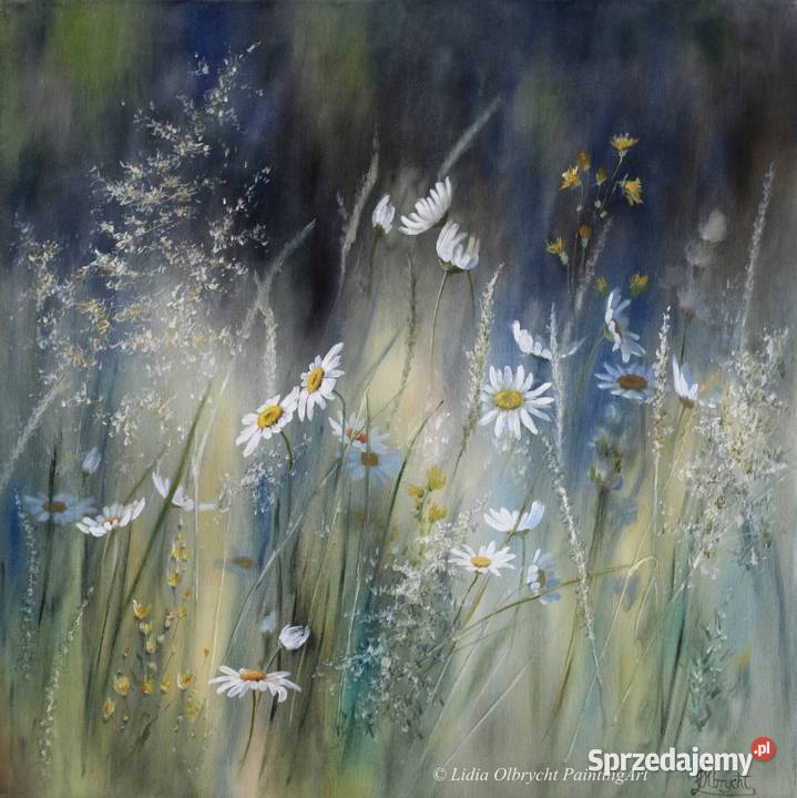Łąka Kwiaty ręcznie malowany olejny L Olbrycht