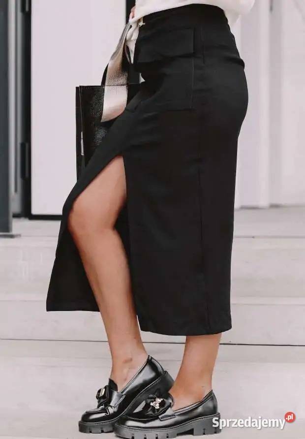 Spódnica Z Paskiem I Rozcięciem Karter Czarna łódzkie