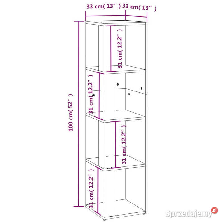 Szafka narożna szarość betonu 33x33x132 WM809039
