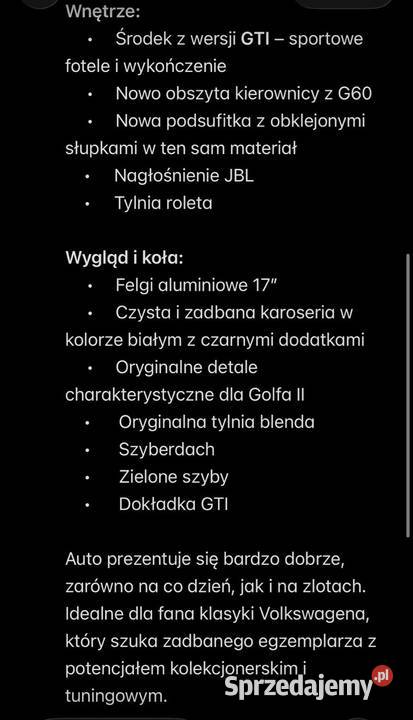 Volkswagen Golf II 16 b nieuszkodzony Samochody osobowe Piątnica Poduchowna