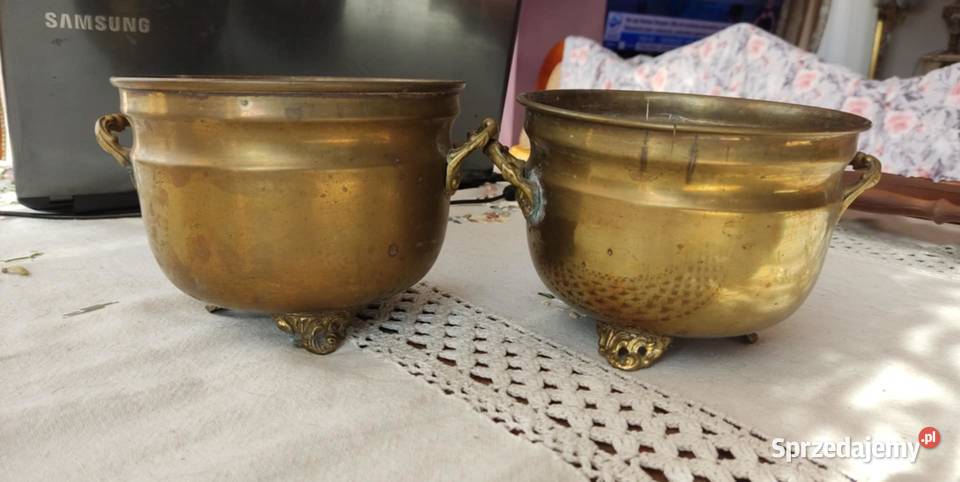 mosiężne stare osłonki doniczki 2 sztuki Dom i Ogród