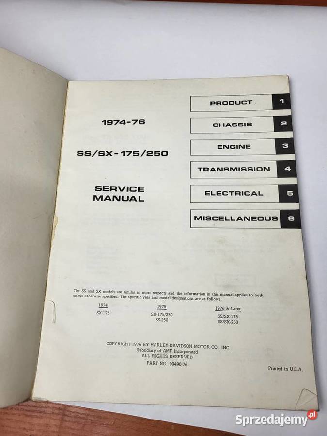 intrukcja serwisowa hareydavidson SSSX 175250