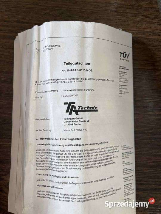 Zawieszenie gwintowane TA Technix Volvo V40S40 Dęblin