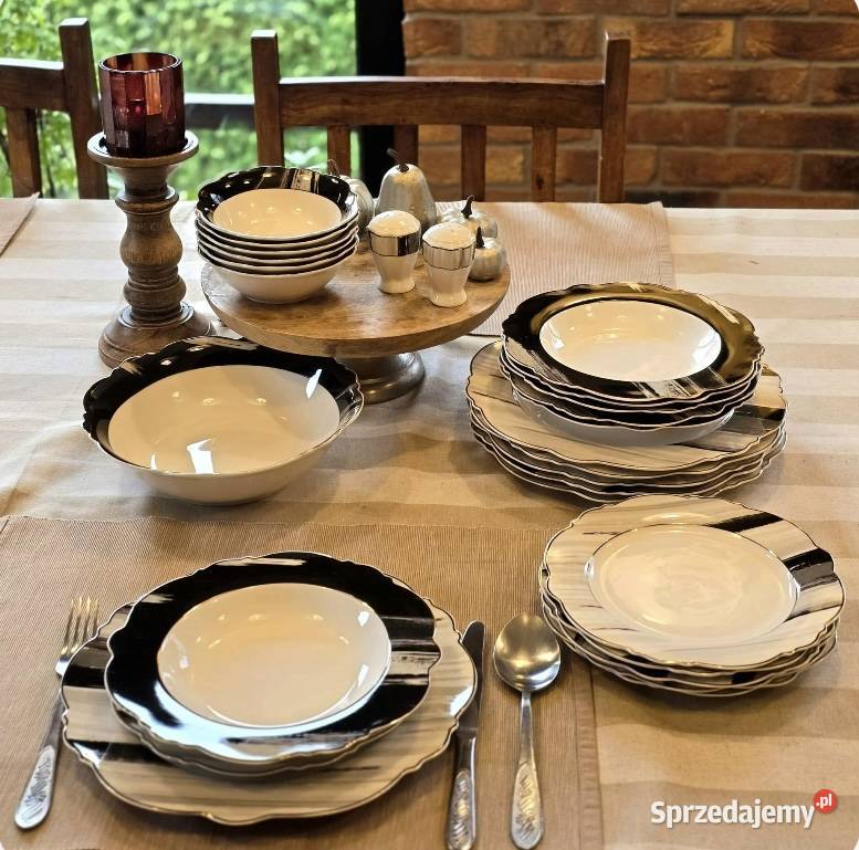 Promocja 229 Talerze 28 elementów biało szare Zabrze