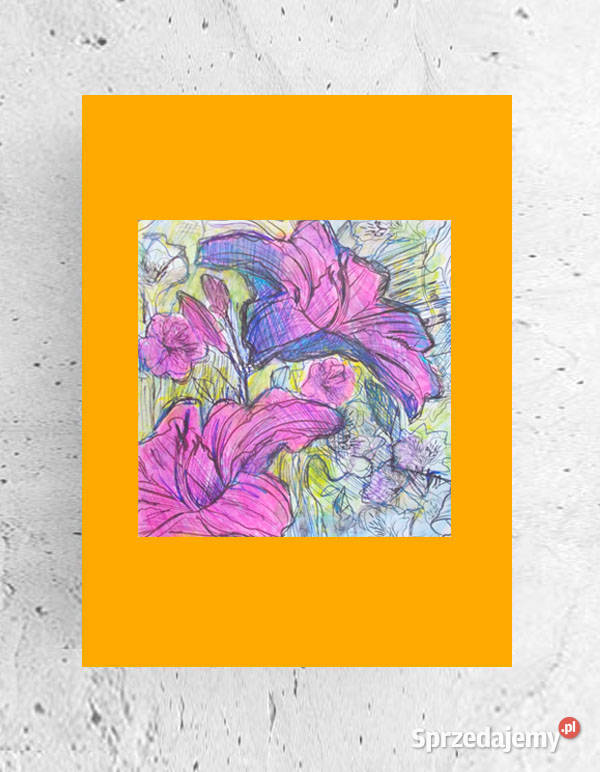 lilie rysunek A4 kwiaty obrazek 21x30 kwiaty wielokolorowy Szczecin sprzedam